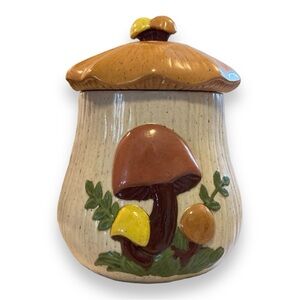 Vintage 1981 Arnels Orange White Ceramic Mushroom Cookie Jar 11.25” Tall MCM
